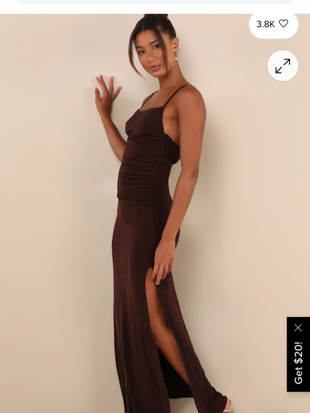 Complete Catch Brown Backless Lace Ruched Maxi Dress - Picture 3 of 5